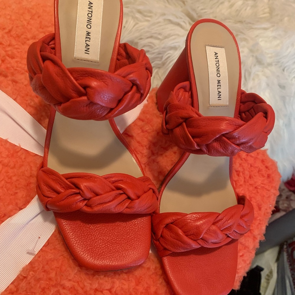 ANTONIO MELANI Red Braided Leather Slide Mules